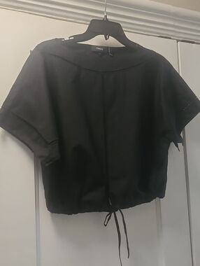 Theory Black Short-Sleeve Drawstring Crop Top